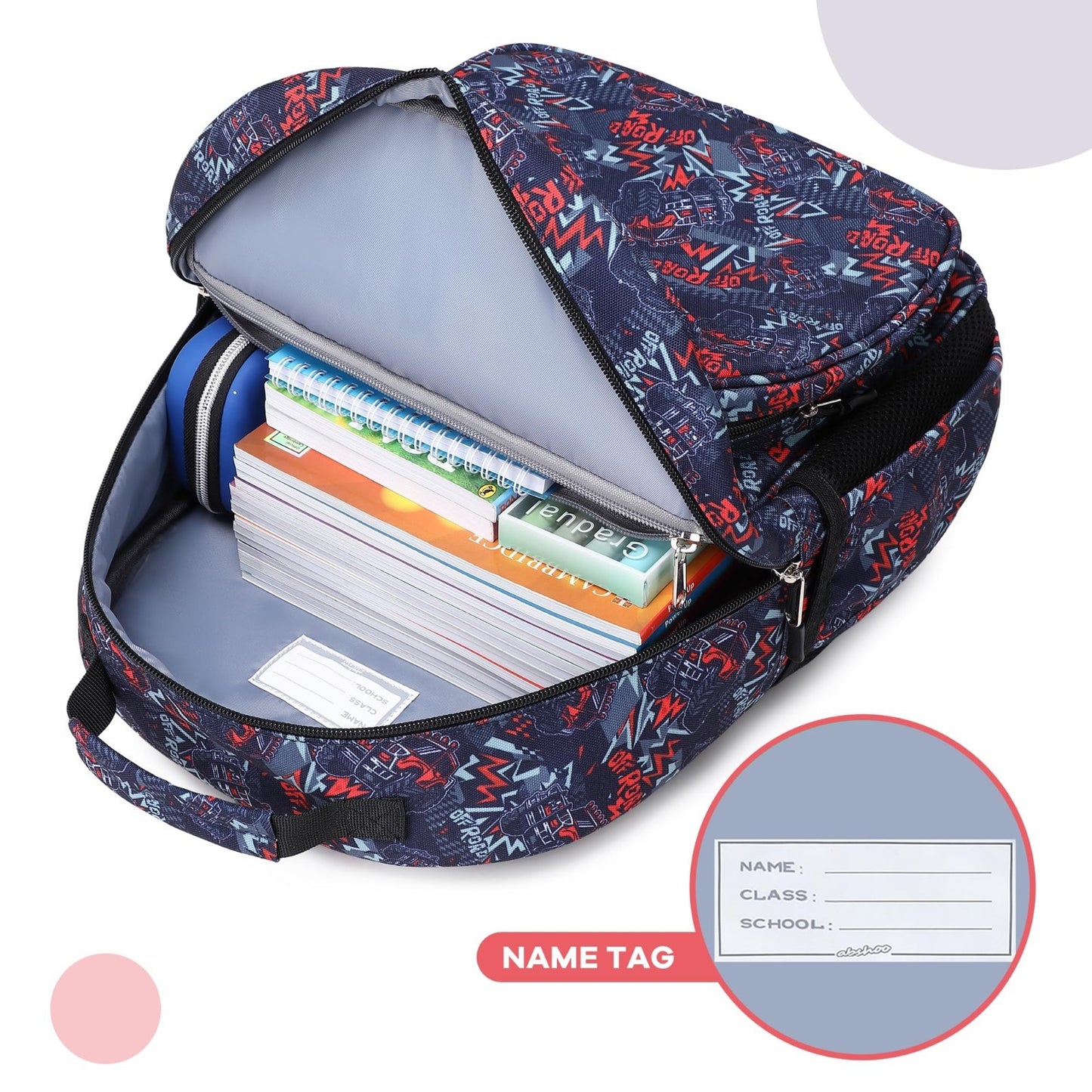 Lightweight Kids Backpack for Boys, Cute School Bag for Ages 4 8, Navy Blue Cars3