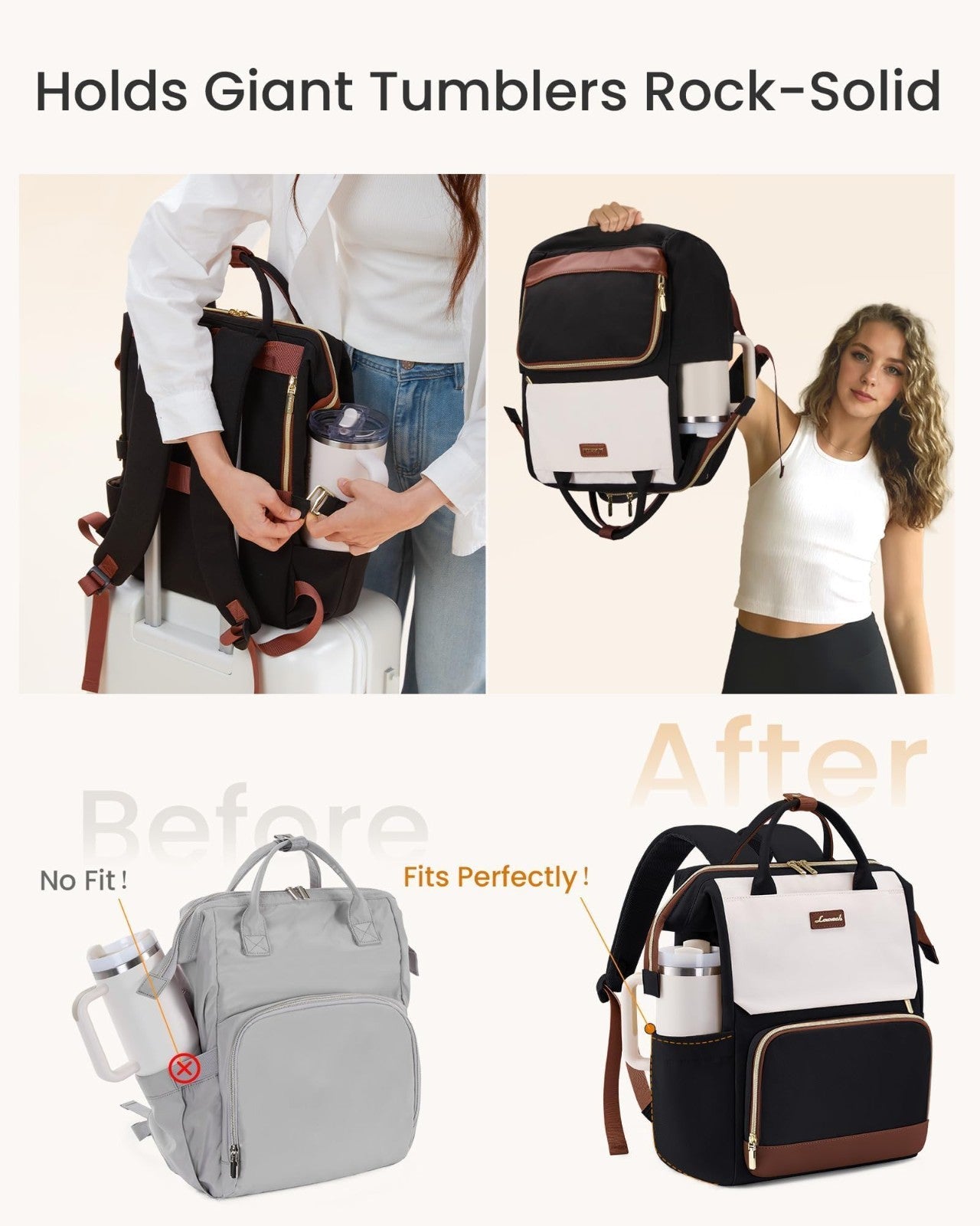 Stylish Laptop Backpack for Women   Travel, Work, Nurse, Teacher, Tumbler Holder1