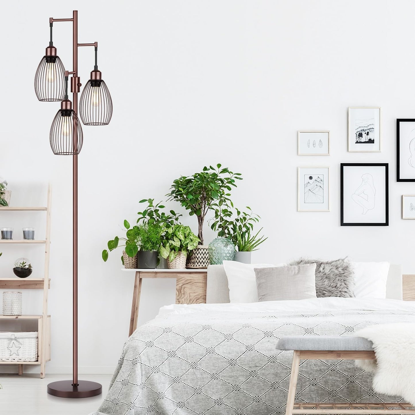 Dimmable Floor Lamp with 3 LED Edison Bulbs, Industrial Teardrop Design for Home6