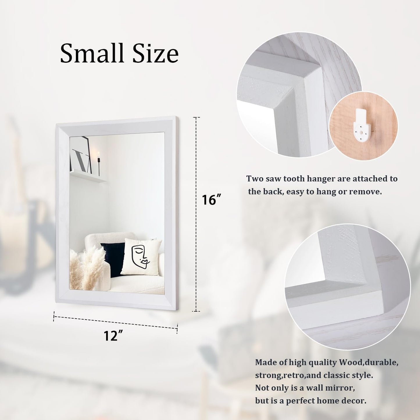 Small Rectangular Wall Mirror - Decorative Wood Framed Hanging Mirror for Home D2