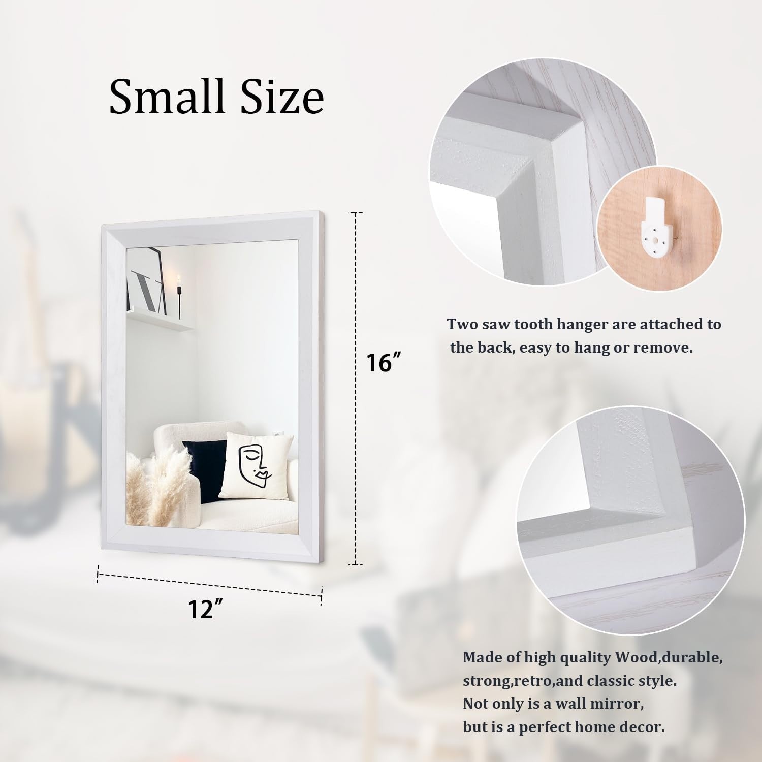 Small Rectangular Wall Mirror - Decorative Wood Framed Hanging Mirror for Home D2