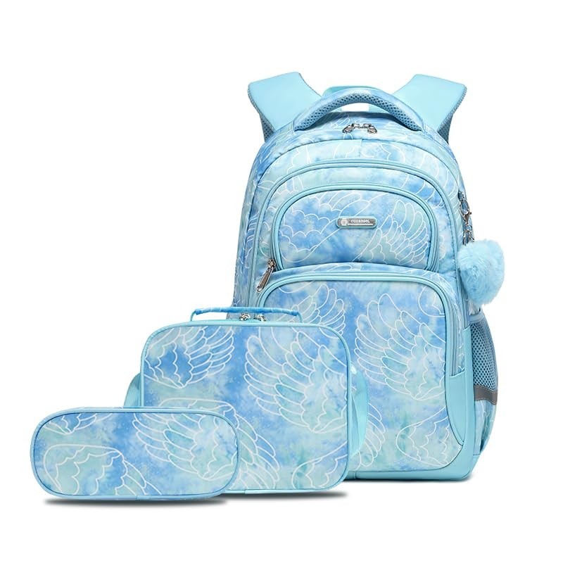 Girls Kids Backpack with Lunch Box for School, 17" Bookbag for Ages 7 12, Durabl1