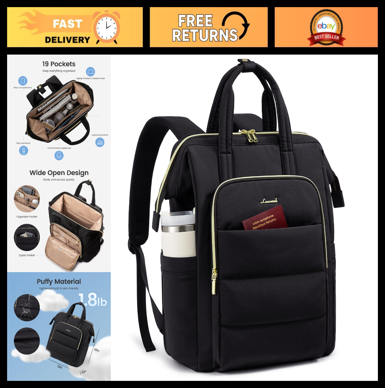 Lightweight 15.6" Laptop Backpack for Women, Quilted Travel Bag, College Daypack0