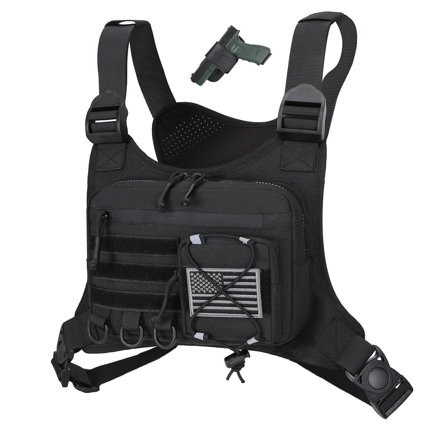 Men's Outdoor Chest Bag - EDC Travel Vest Holster for Running & Hiking, Fits Mos1