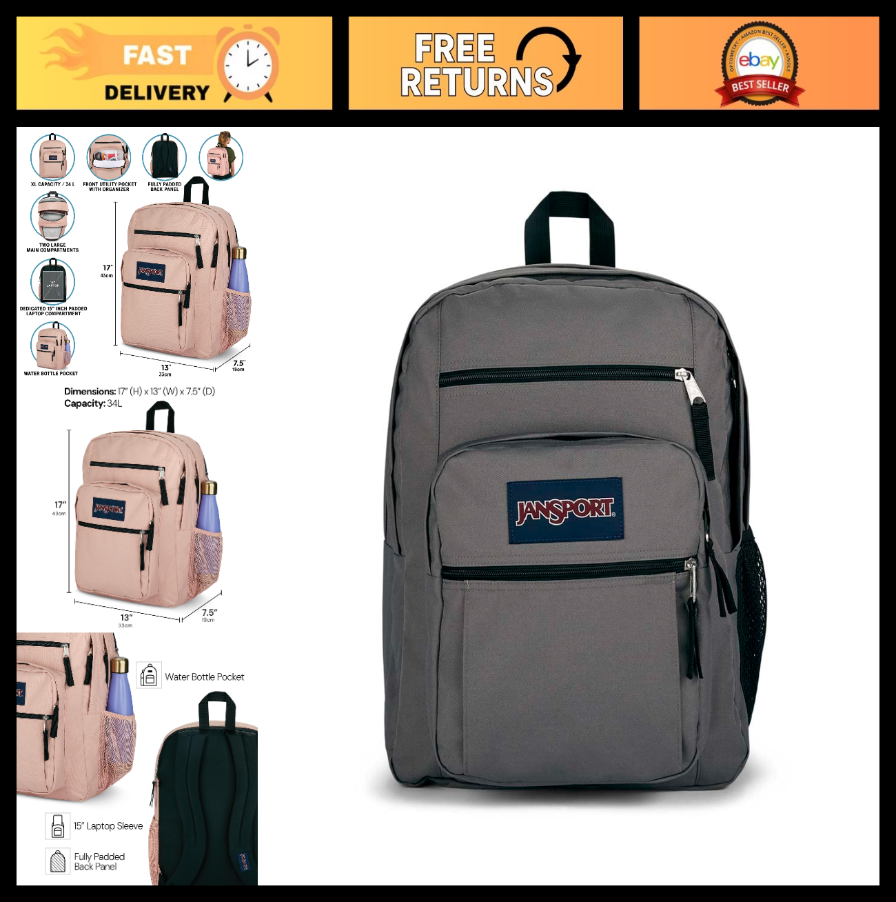 Laptop Backpack for 15” Computer   Ergonomic Straps, 2 Compartments, Haul Handle0