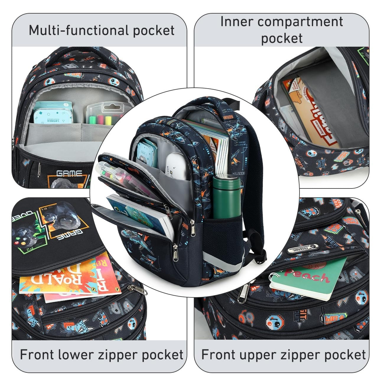 Kids School Backpack with Lunch Bag for Girls, Large Capacity Bookbag, Nylon Day3