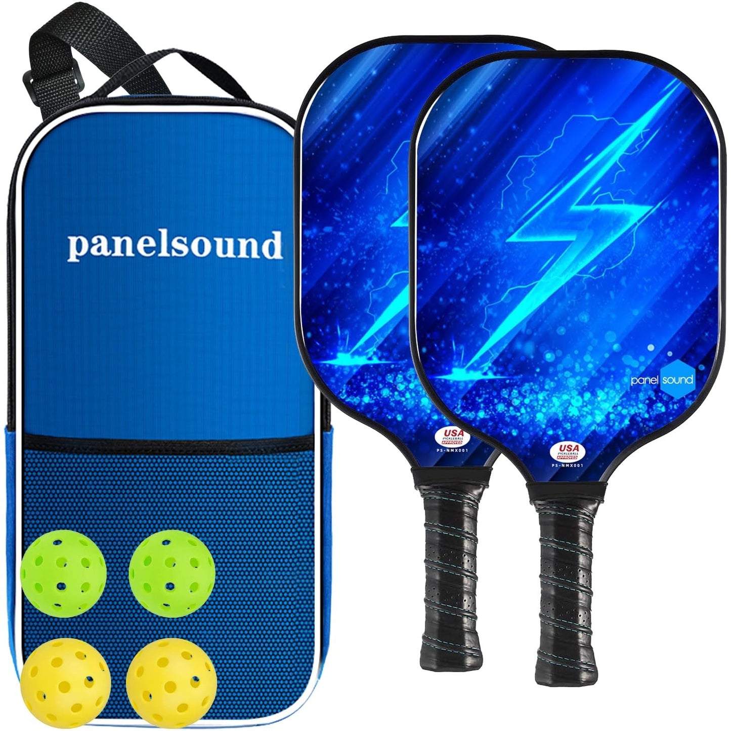 Pickleball Paddle Set of 2 or 4 - USAPA Approved Fiberglass Rackets + 4 Balls &1