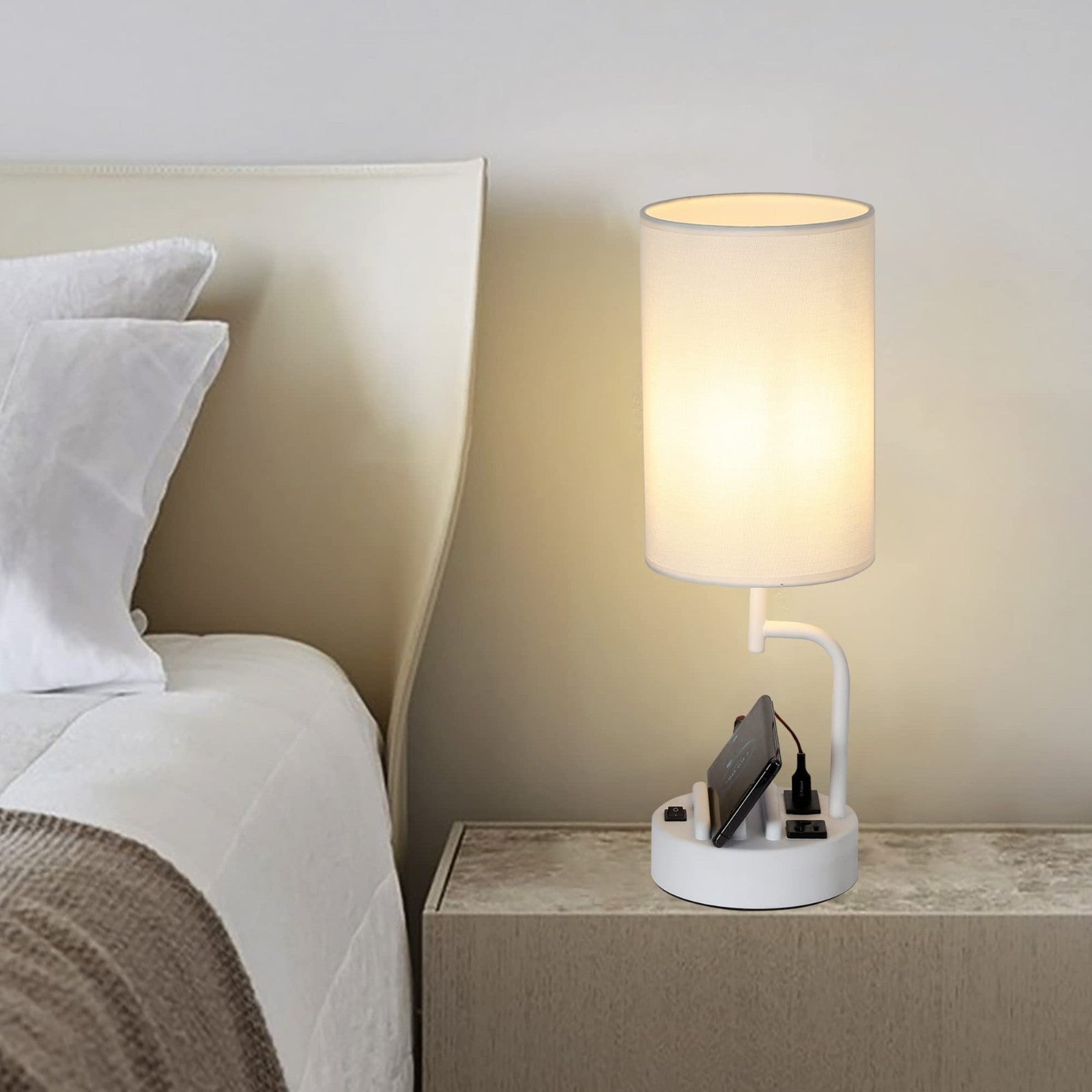 Modern Table Lamp with 3 USB Charging Ports & AC Outlet, Bedside Desk Light (2 P6