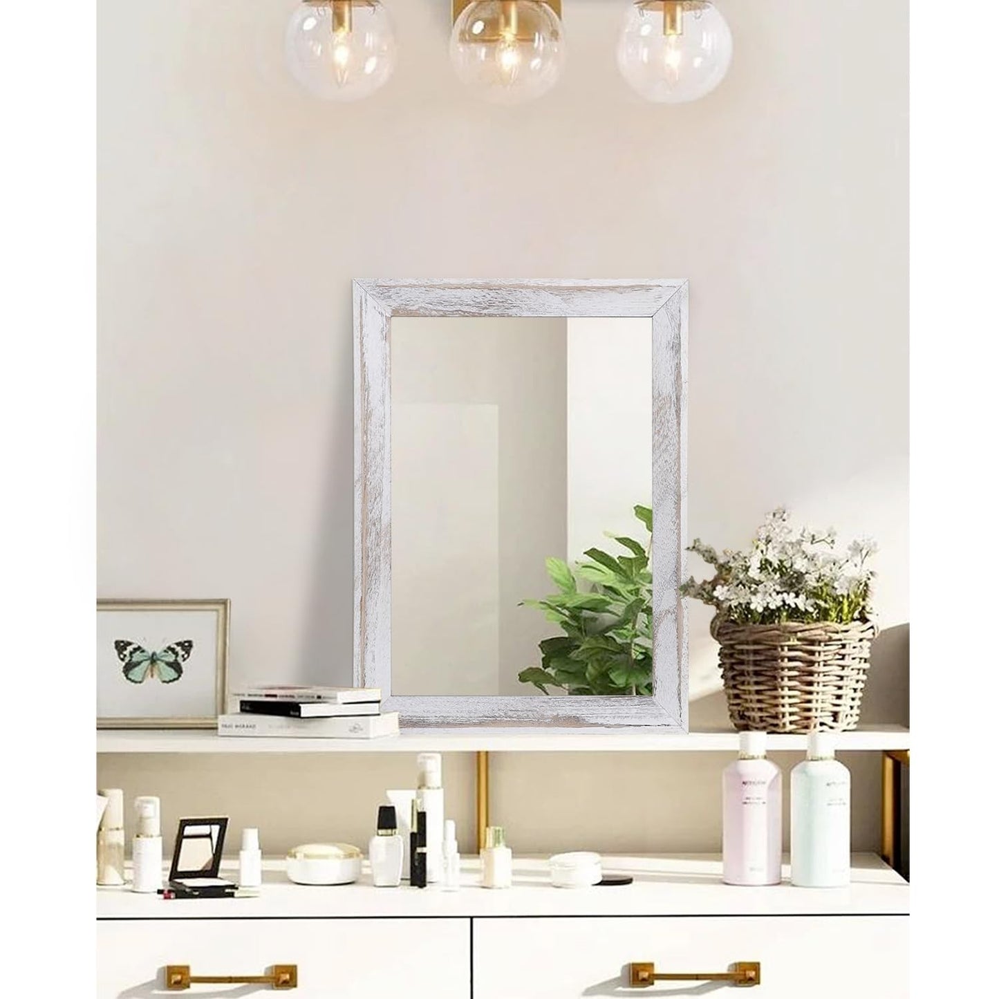 Rustic Wood Framed Wall Mirror - Decorative Hanging Mirror for Farmhouse, Bedroo3