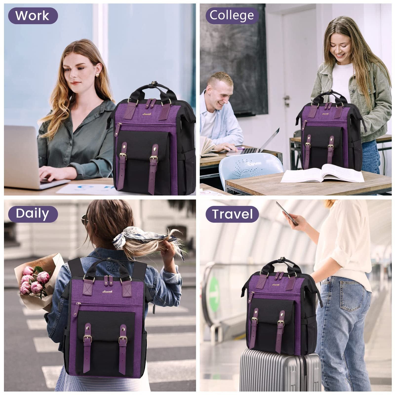 Stylish Women's Laptop Backpack, Teacher & Nurse Work Bag, 15.6" Travel Purse4