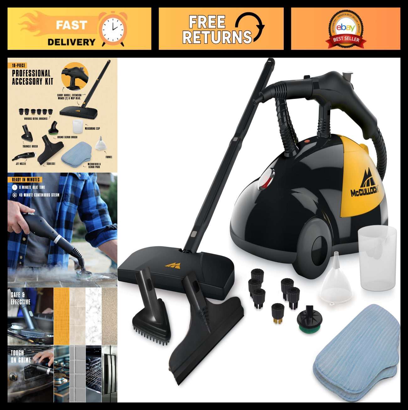 Heavy-Duty Steam Cleaner 45 Min Runtime, 18 Accessories for Home, Tile, Grout, C0