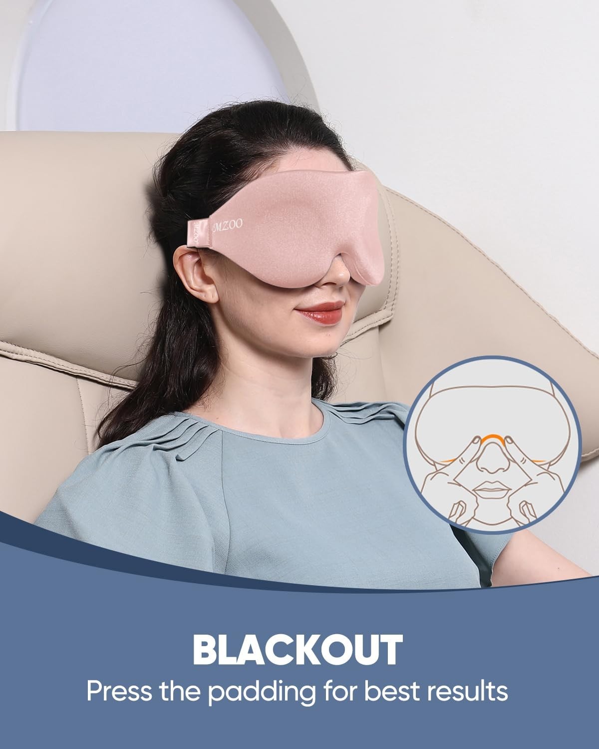 Luxury Sleep Mask - 3D Contoured, Light Blocking, Adjustable, Breathable, Travel2