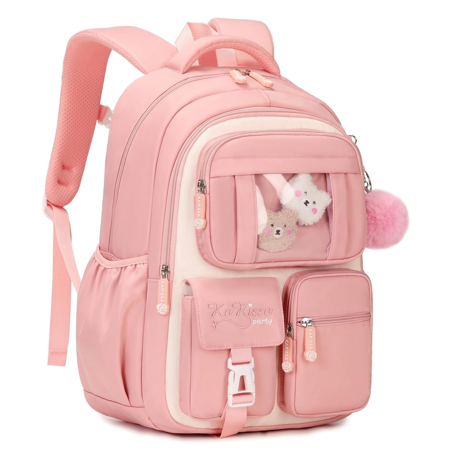 Kawaii Girls Backpack - Cute Pink & Beige School Bag for Middle & Elementary Stu8
