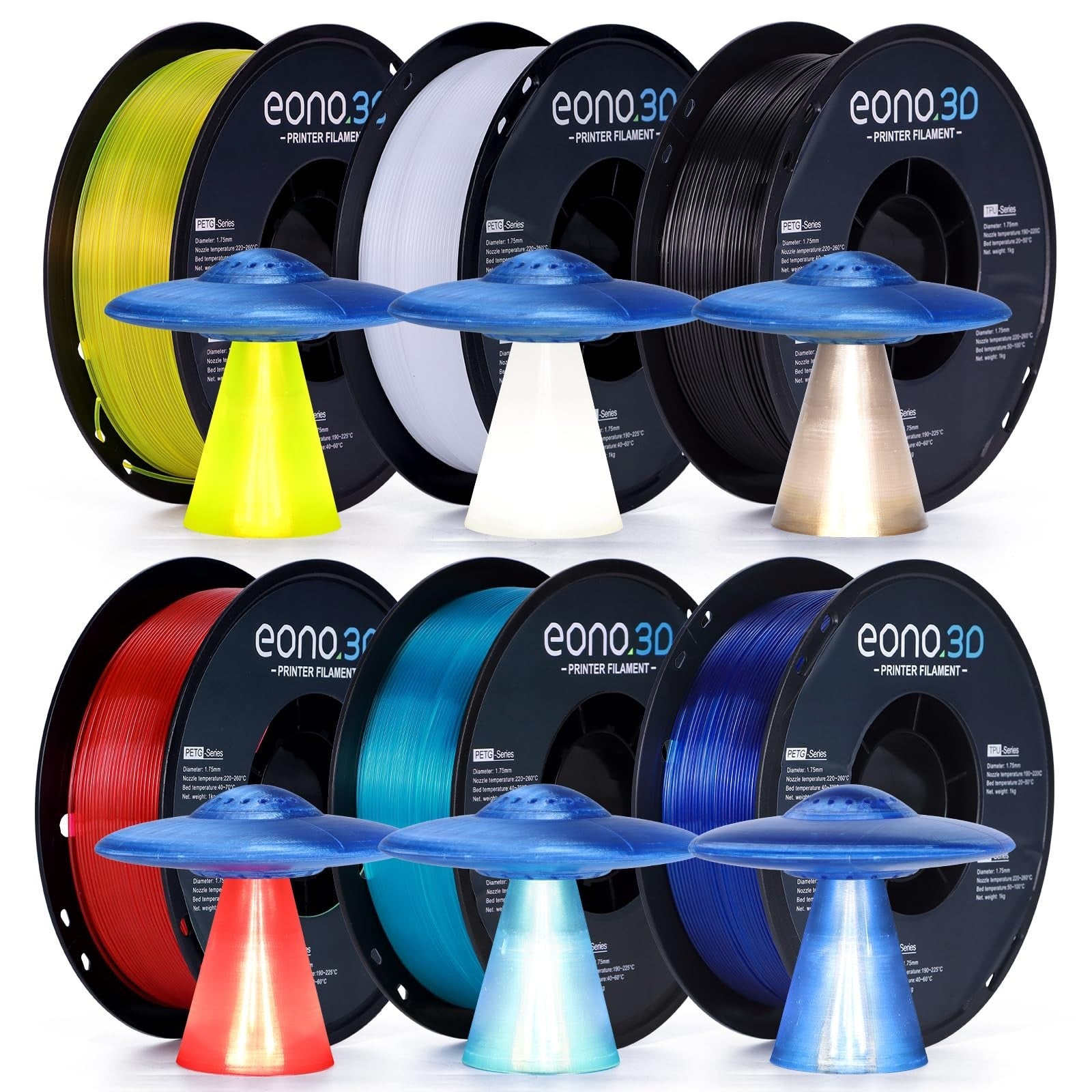 Translucent PETG Filament 1.75mm 6-Color Bundle 6kg for 3D Printing & Art Models1