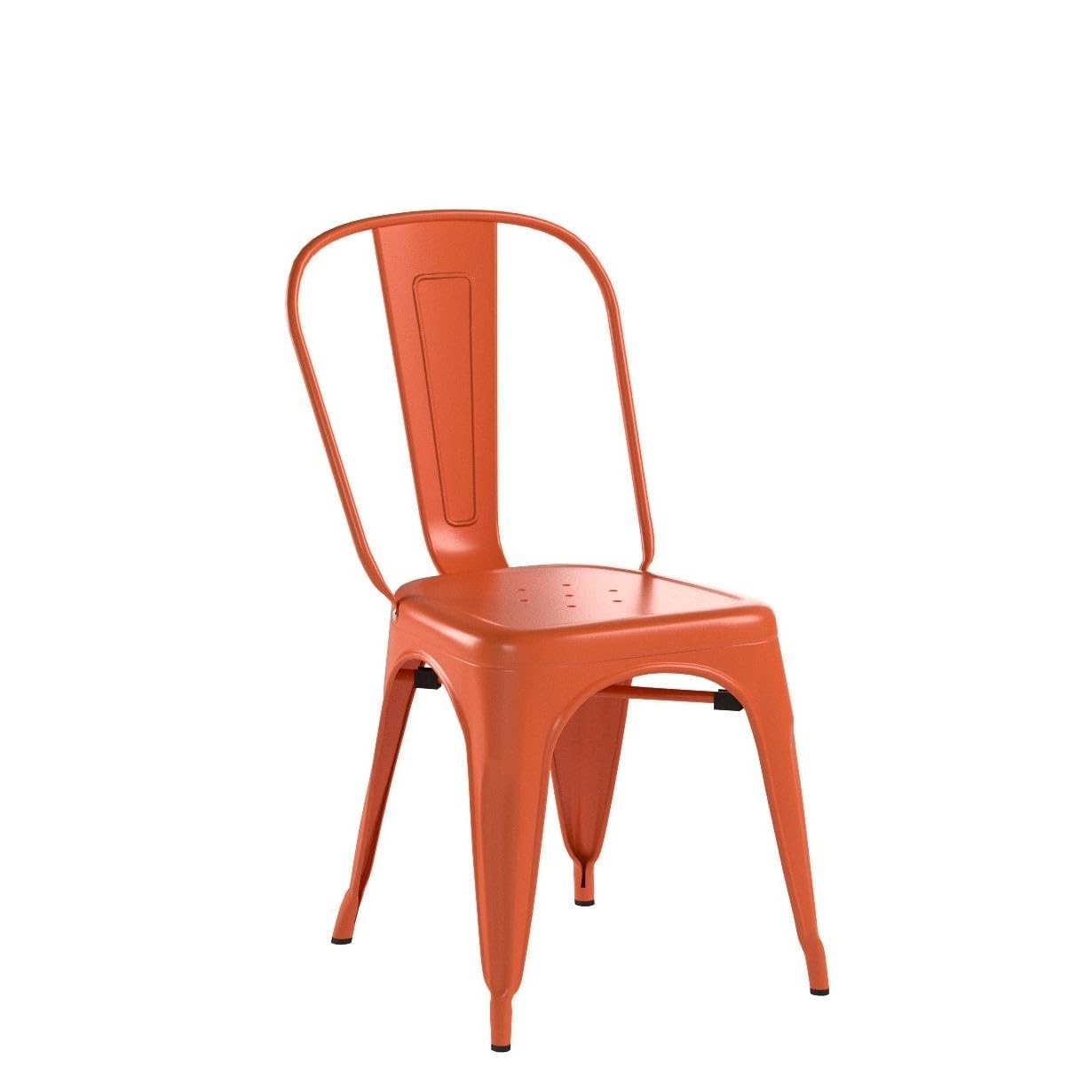 Set of 4 Stackable Metal Dining Chairs   Orange Tolix Style, Backrest, Scratch R3