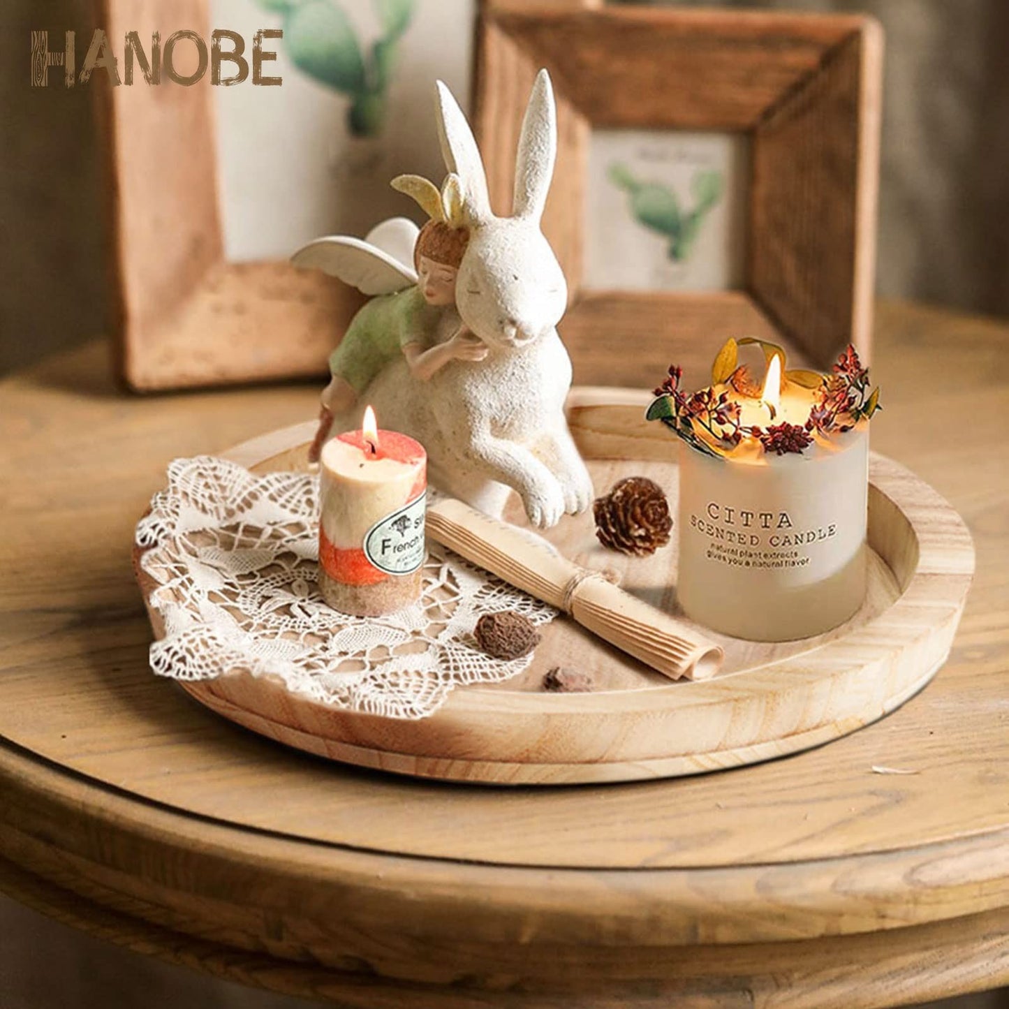 Round Wood Decorative Tray - Unfinished Wooden Craft Tray for DIY, Serving, Cent7