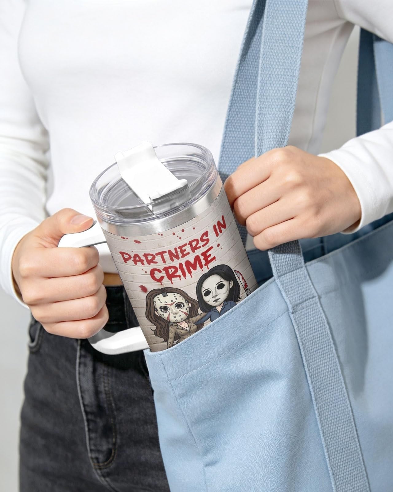 Funny 40oz Horror Tumbler with Handle   Spooky Best Friend Coffee Mug Gift2