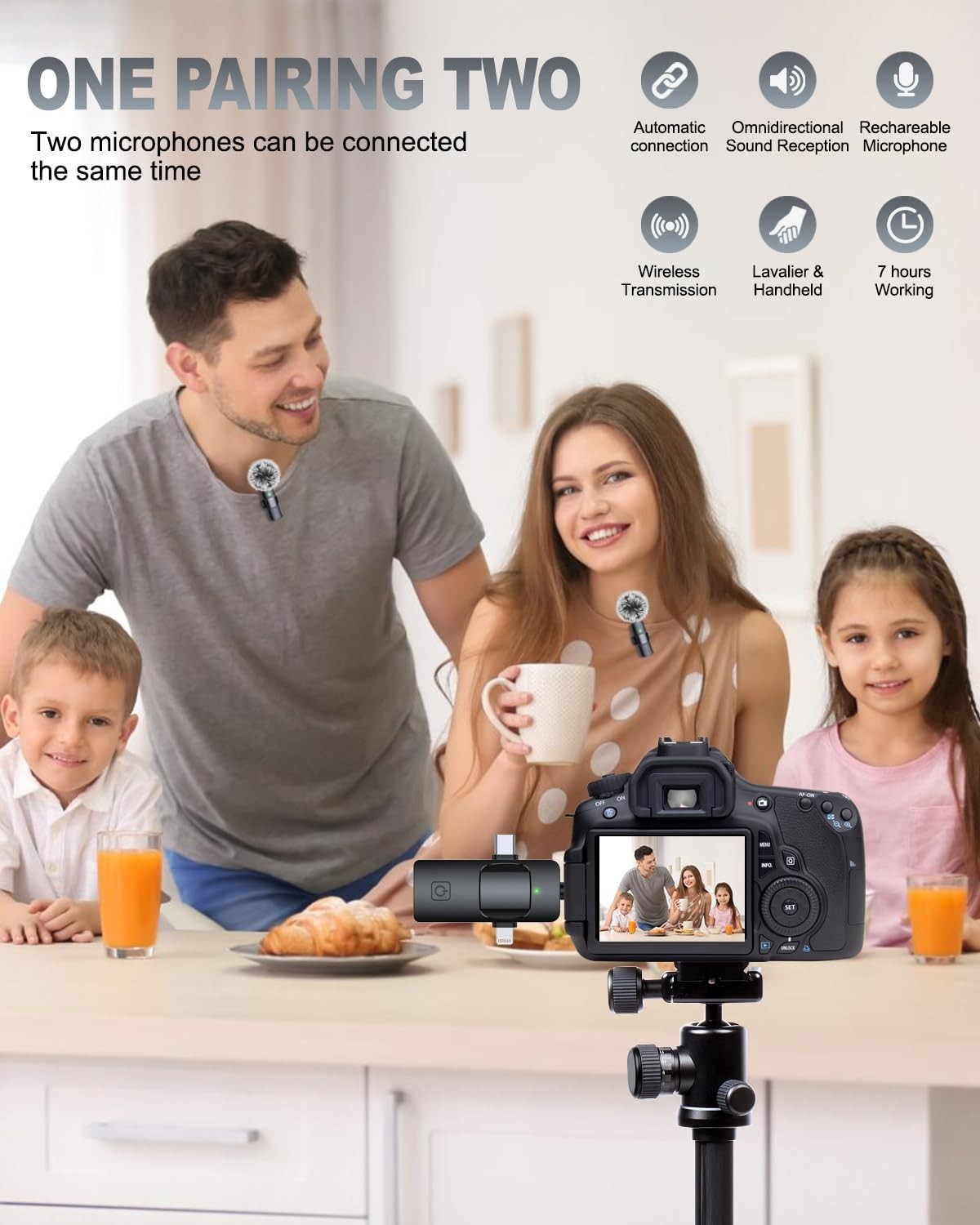3 in 1 Wireless Lavalier Microphone for iPhone/Android/Camera   Mini Mic, Clear3