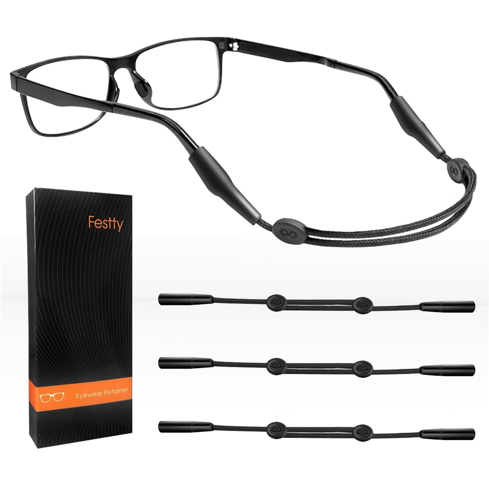 Adjustable Non-Slip Glasses Strap Lanyard - 3 Pack for Kids & Adults, Black1