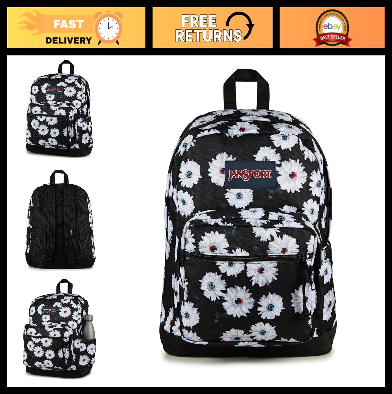 Durable Daypack Backpack with Padded 15" Laptop Sleeve & Water Bottle Pocket   E0