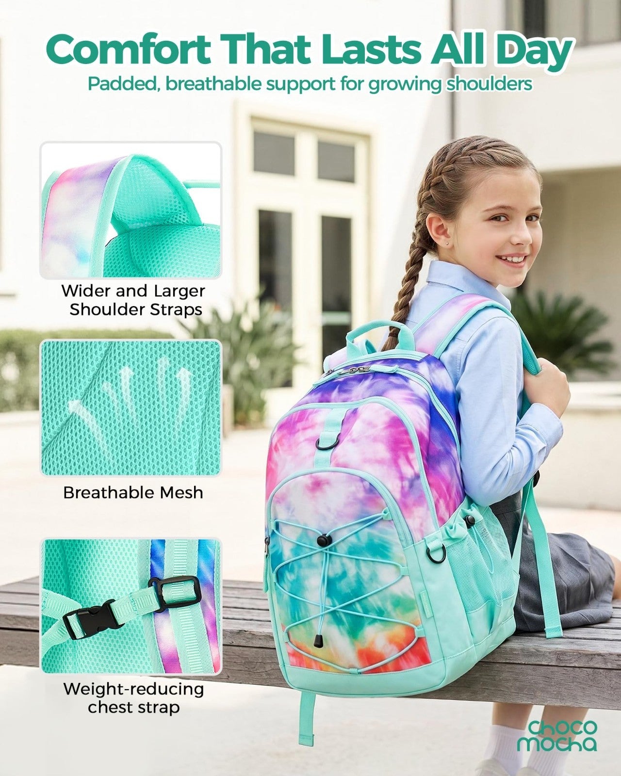 Daisy Blue Girls School Backpack Set with Lunch Box   18" Teen Backpack, 3 Pcs3