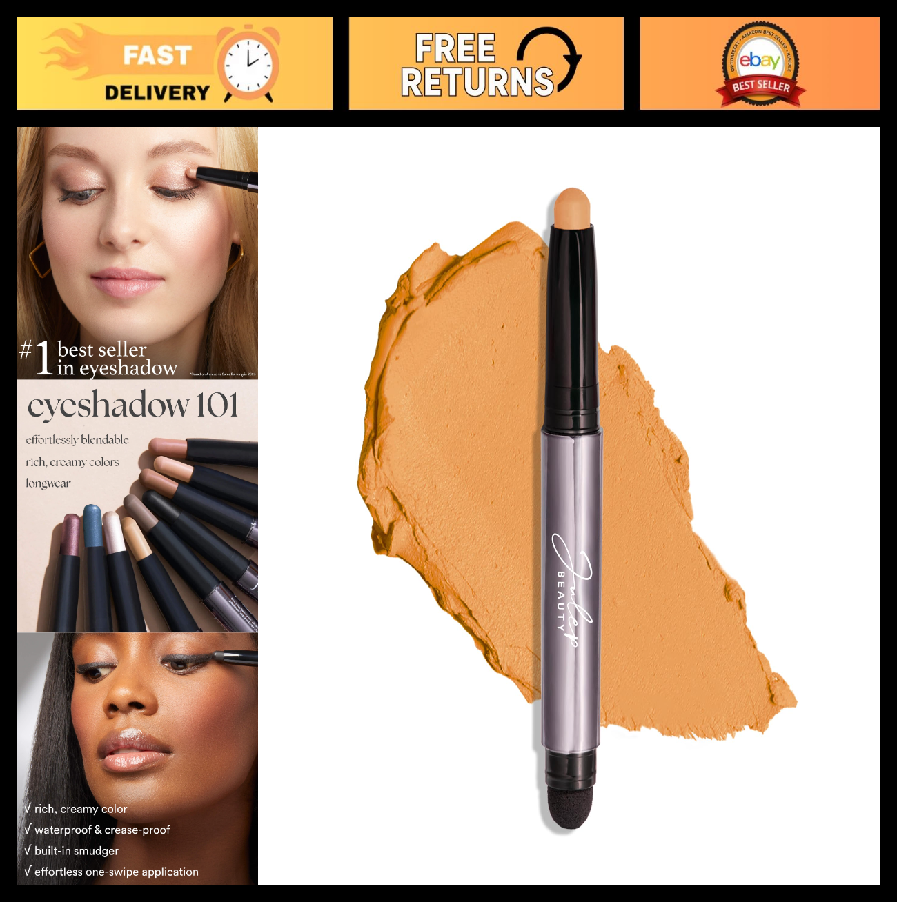 Crème-to-Powder Eyeshadow Stick - Marigold Matte, Long-Lasting, Easy Application0