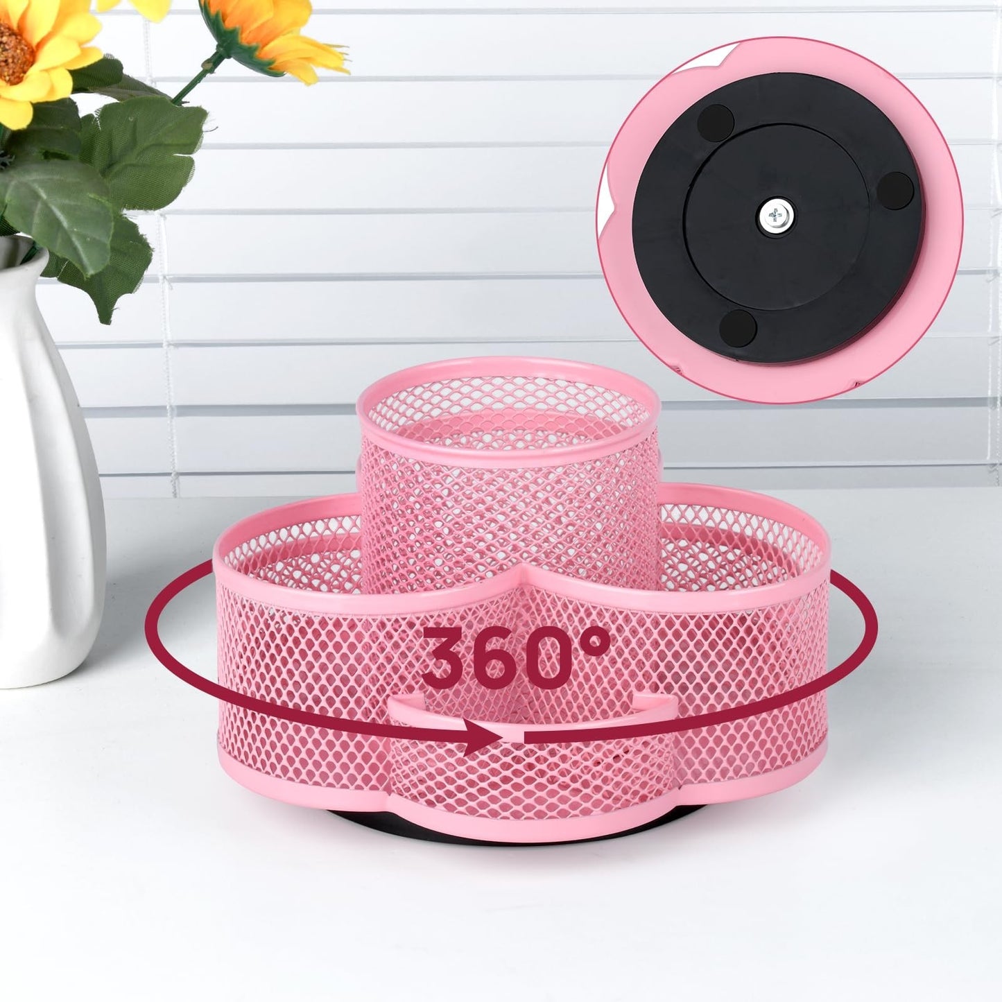 Pink Rotating Pencil Holder for Desk   Stylish Organizer for Office Supplies2