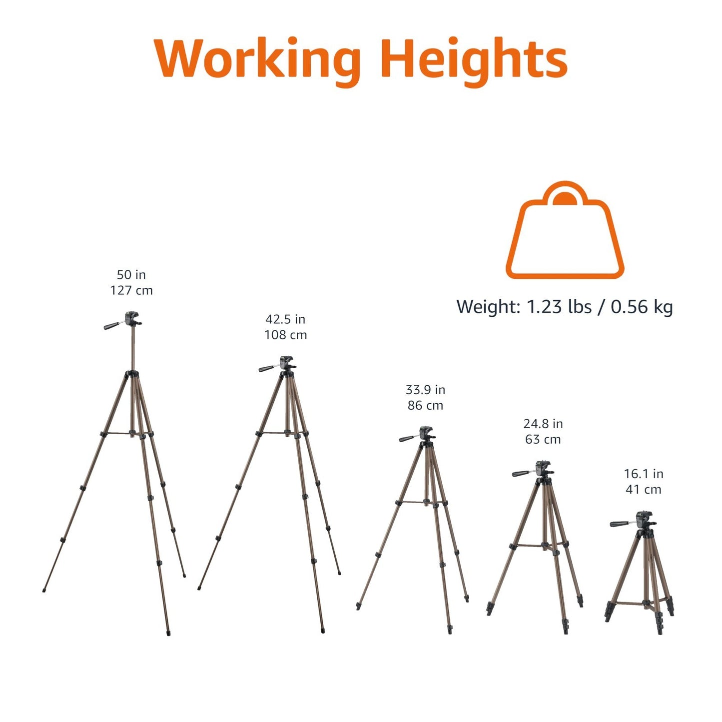 50" Lightweight Portable Camera Tripod Stand, Adjustable Height, Quick-Release P3