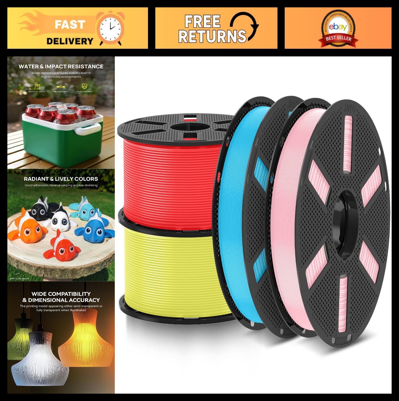 3D Printer Filament Bundle 1.75mm, 4-Pack, 1.1kg Each, Strong Impact Resistance,0