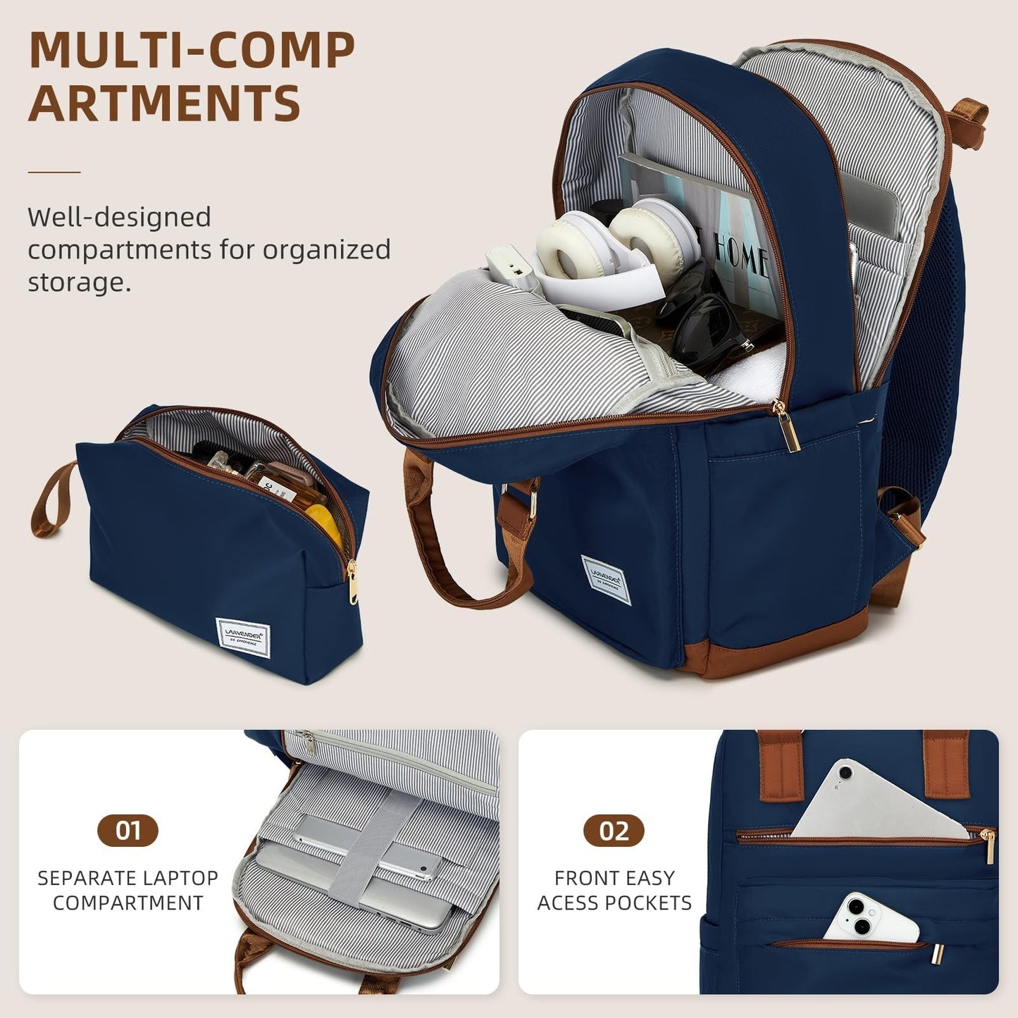 Expandable 3-Piece Carry-On Luggage Set, Navy - Airline Approved, 360° Spinner W2