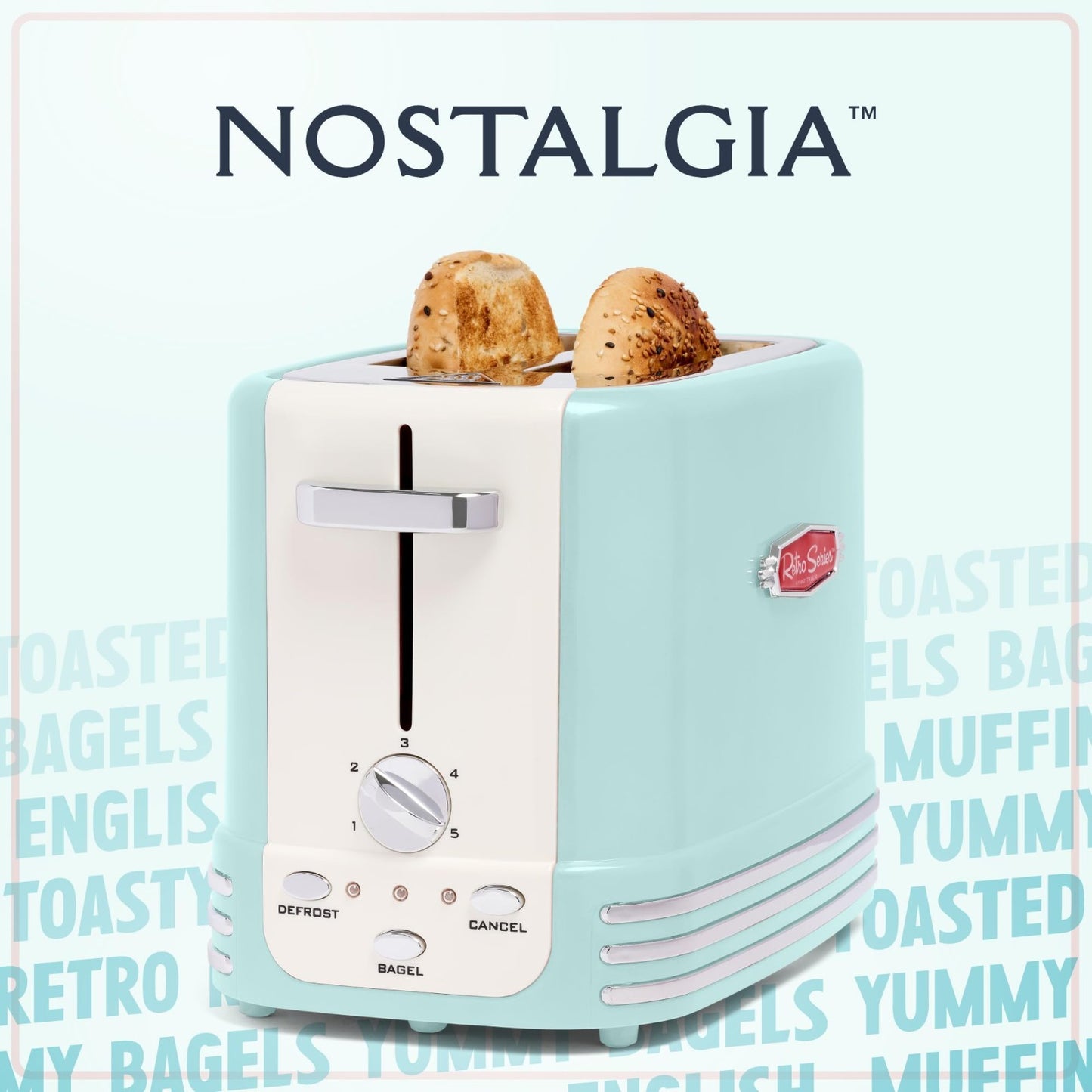 Wide 2 Slice Toaster for Bread, Bagels & Muffins   5 Browning Levels, Aqua5