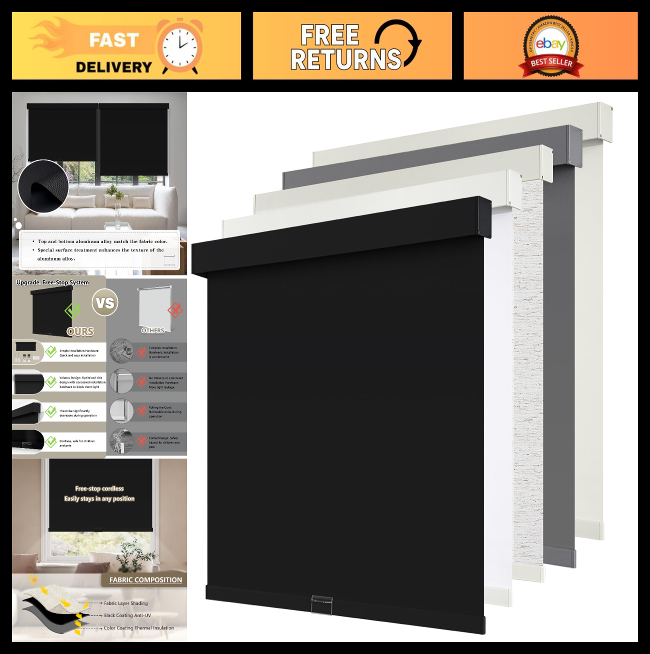Cordless Blackout Roller Shades 20"W x 72"H, Thermal Insulated, UV Protection, R0