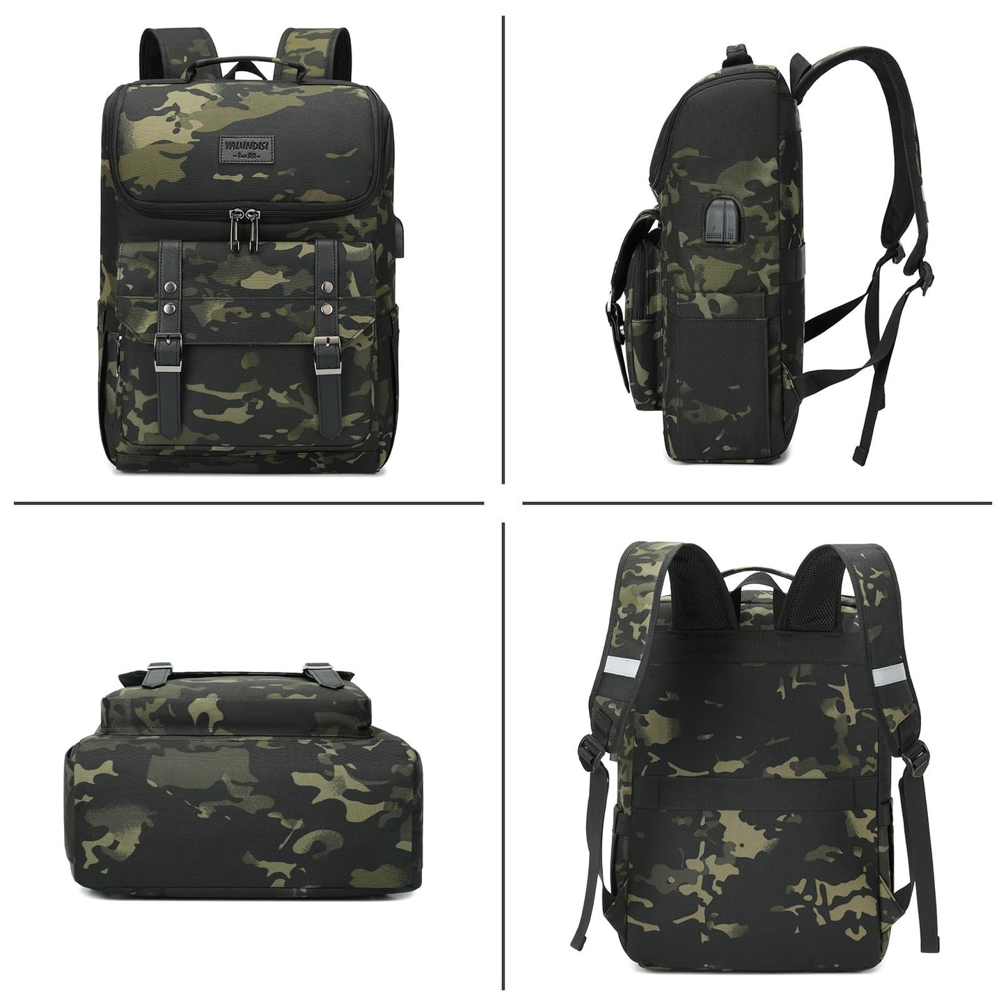 Vintage Camouflage Laptop Backpack with USB Charging Port - Travel College Bag f5