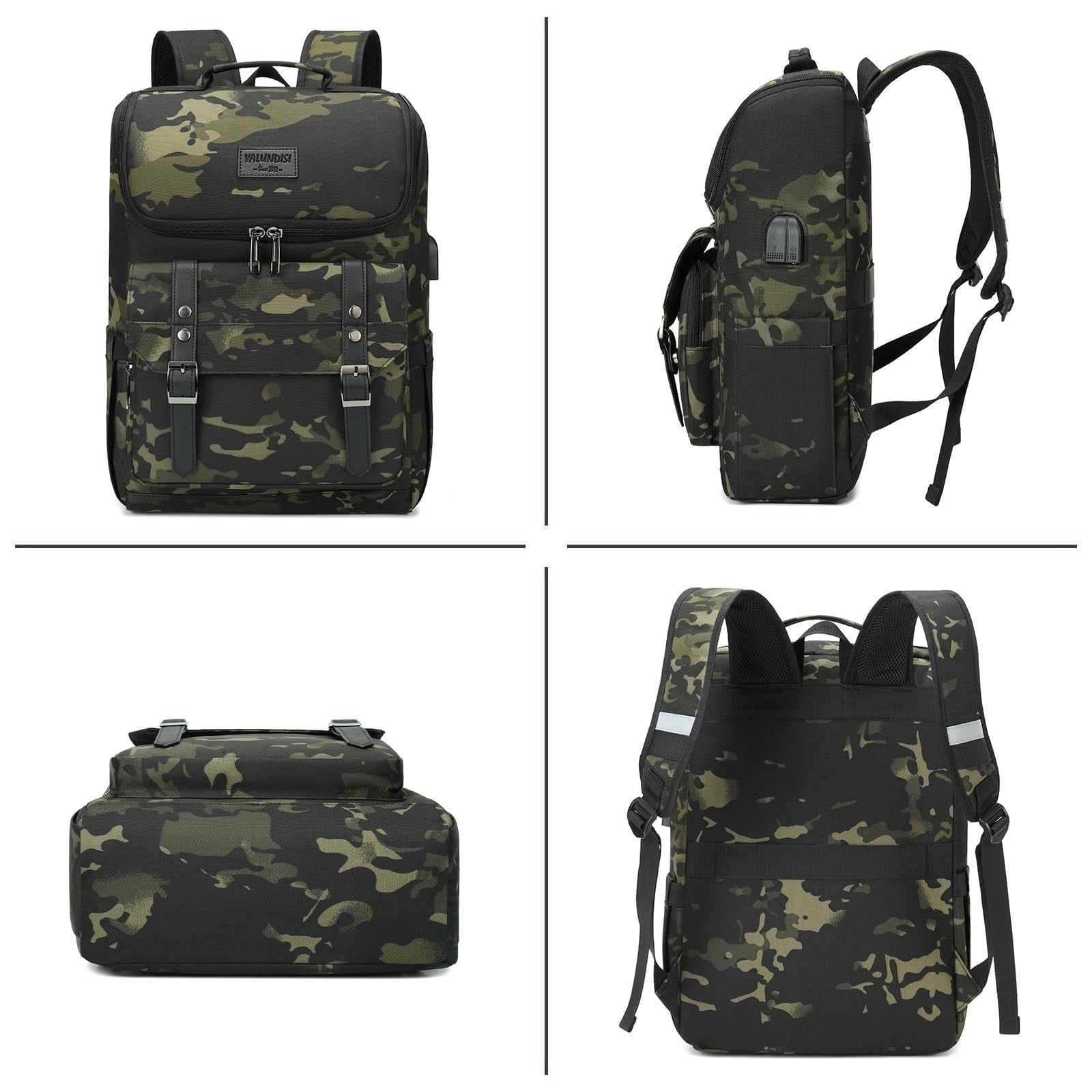 Vintage Camouflage Laptop Backpack with USB Charging Port - Travel College Bag f5