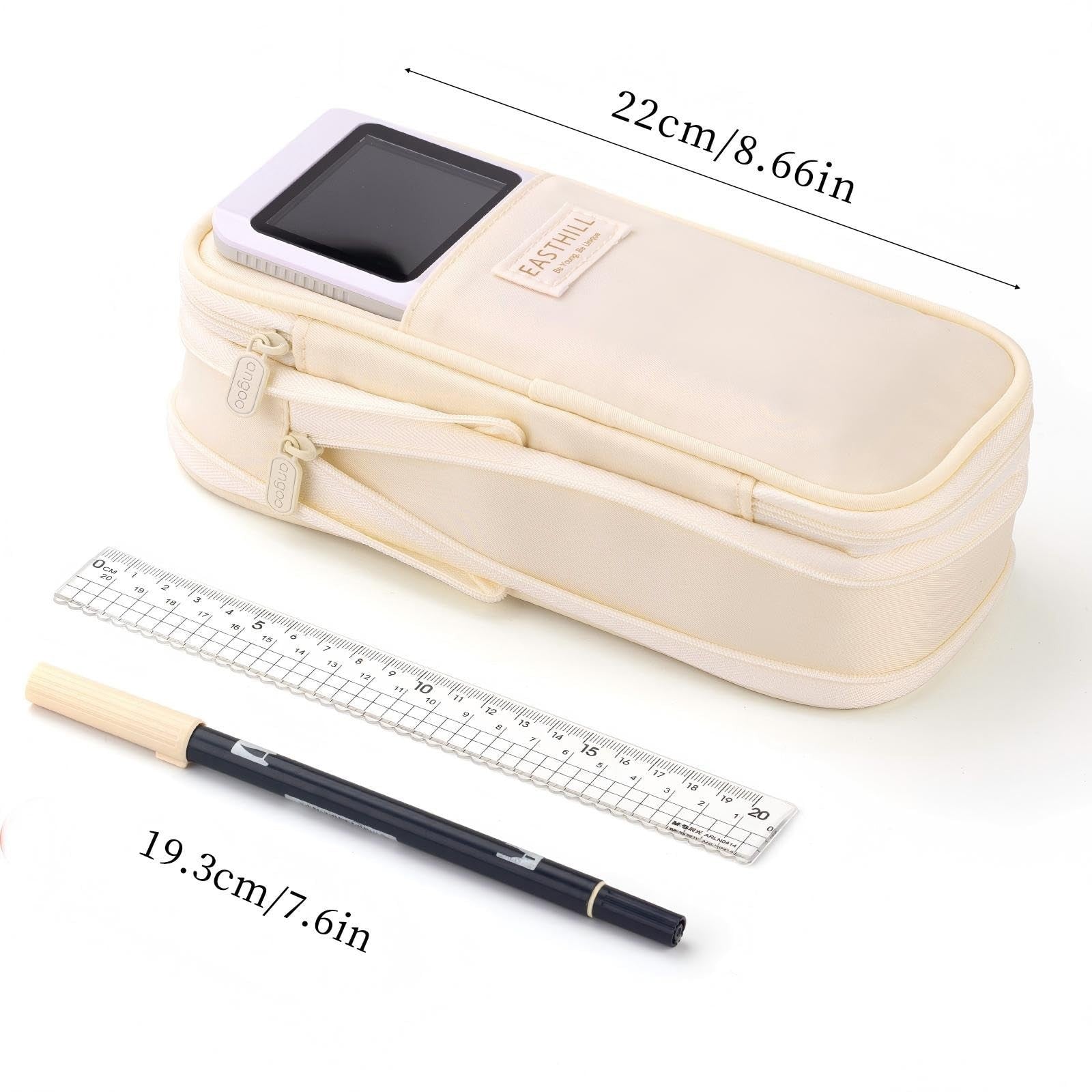 Large Capacity Pencil Case, Big Pencil Pouch, Stationery Bag for Teens   Cream3