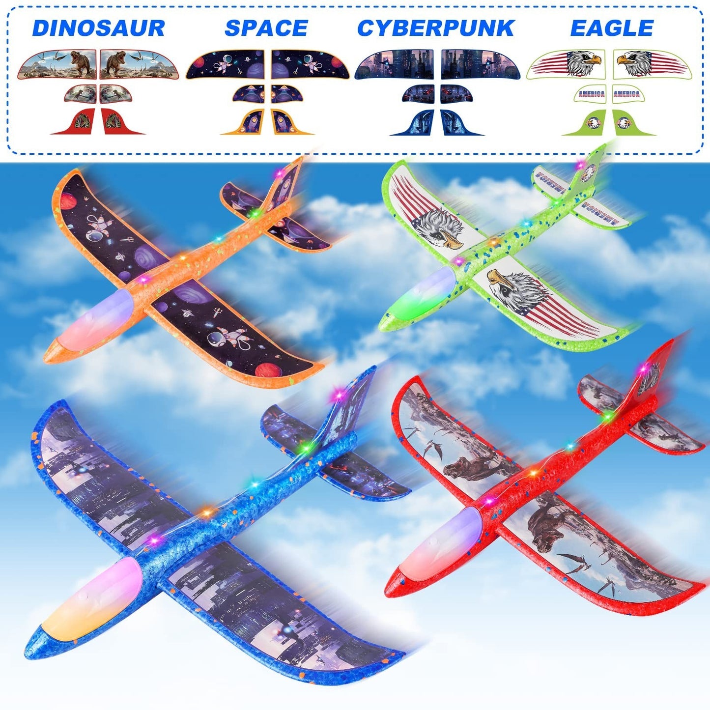 4 Pack LED Foam Airplane Launcher Toys, 13.2''   Outdoor Flying Fun for Kids 4 13