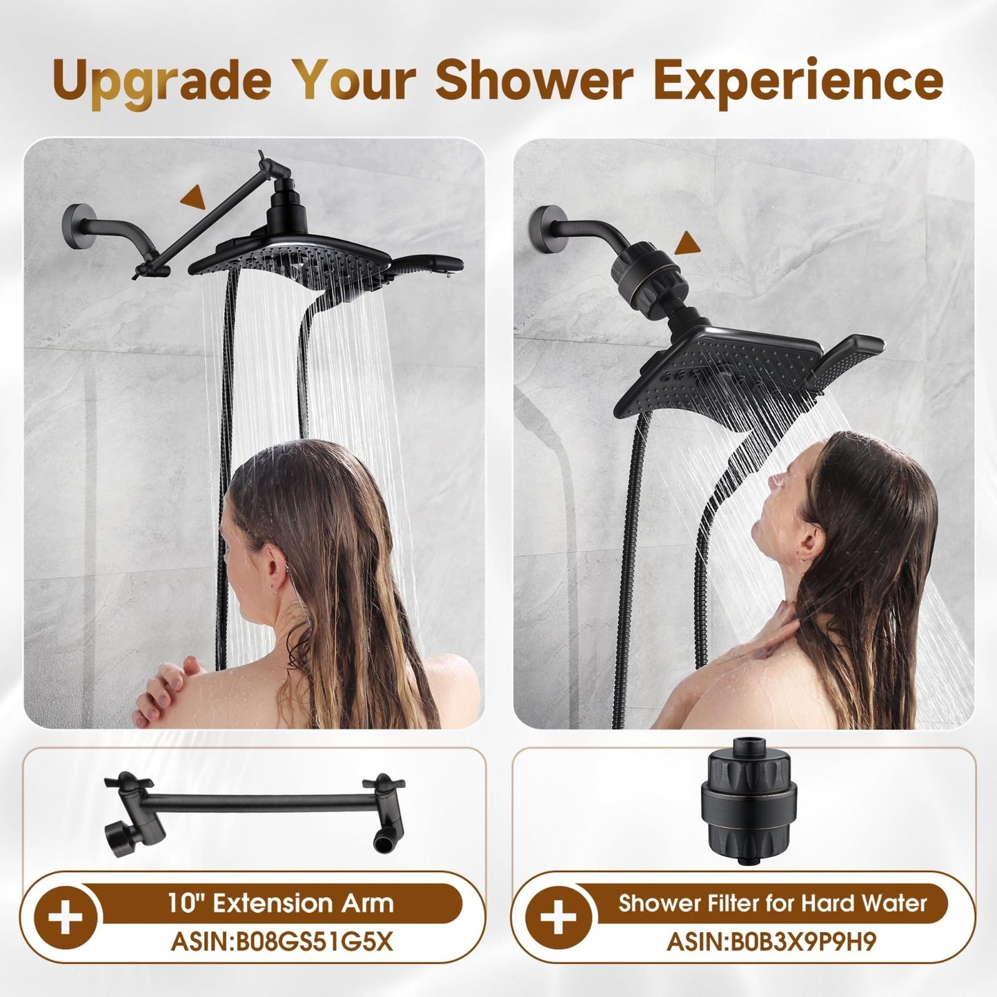 High Pressure Dual Shower Head Combo   Rainfall & Handheld, 4 Spray Settings, To7