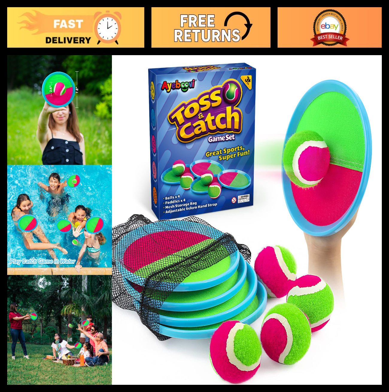 Outdoor Toss and Catch Ball Game   Fun Yard & Beach Toy for Kids Ages 3 100