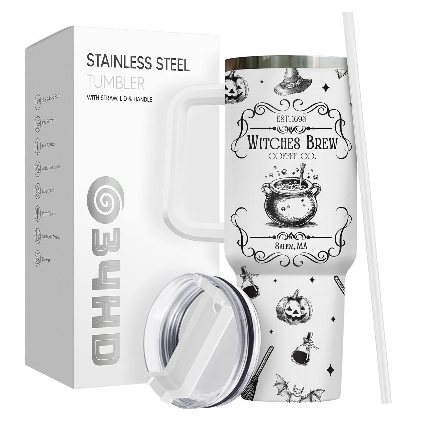 34oz Insulated Witches Brew Coffee Tumbler with Handle & Straw   Perfect Gift!6