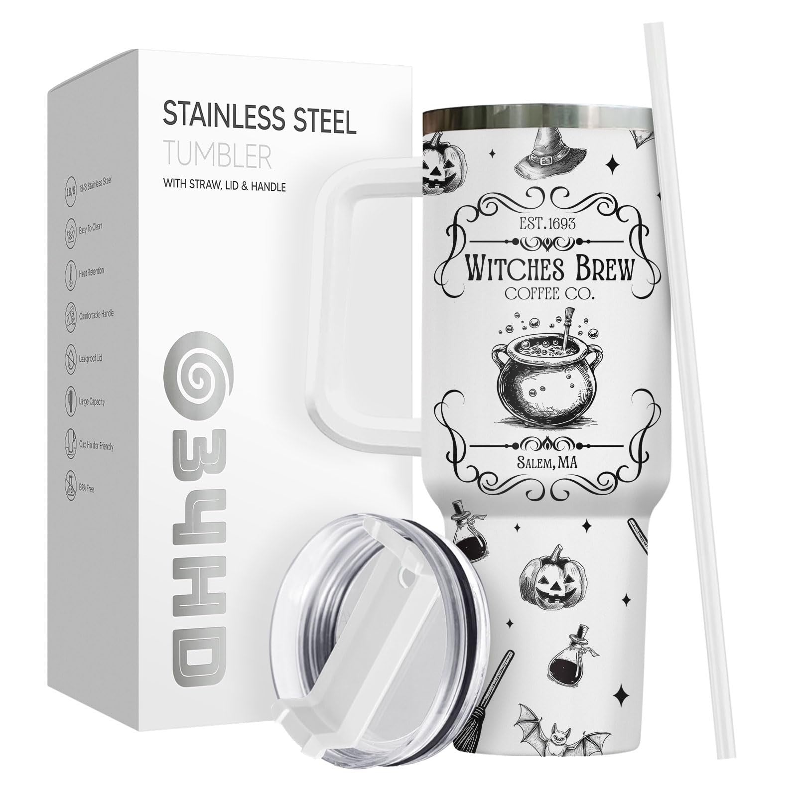 34oz Insulated Witches Brew Coffee Tumbler with Handle & Straw   Perfect Gift!6