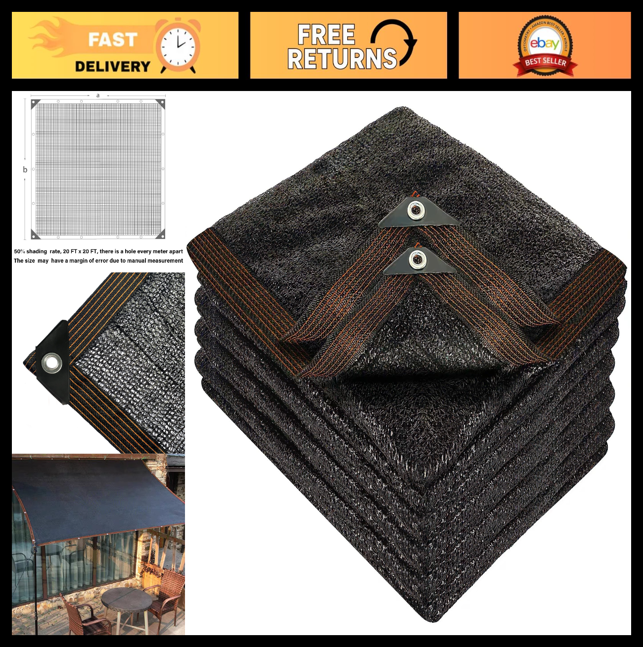 50% Black Shade Cloth 20x20 FT Durable Mesh Tarp with Grommets for Garden, Green0