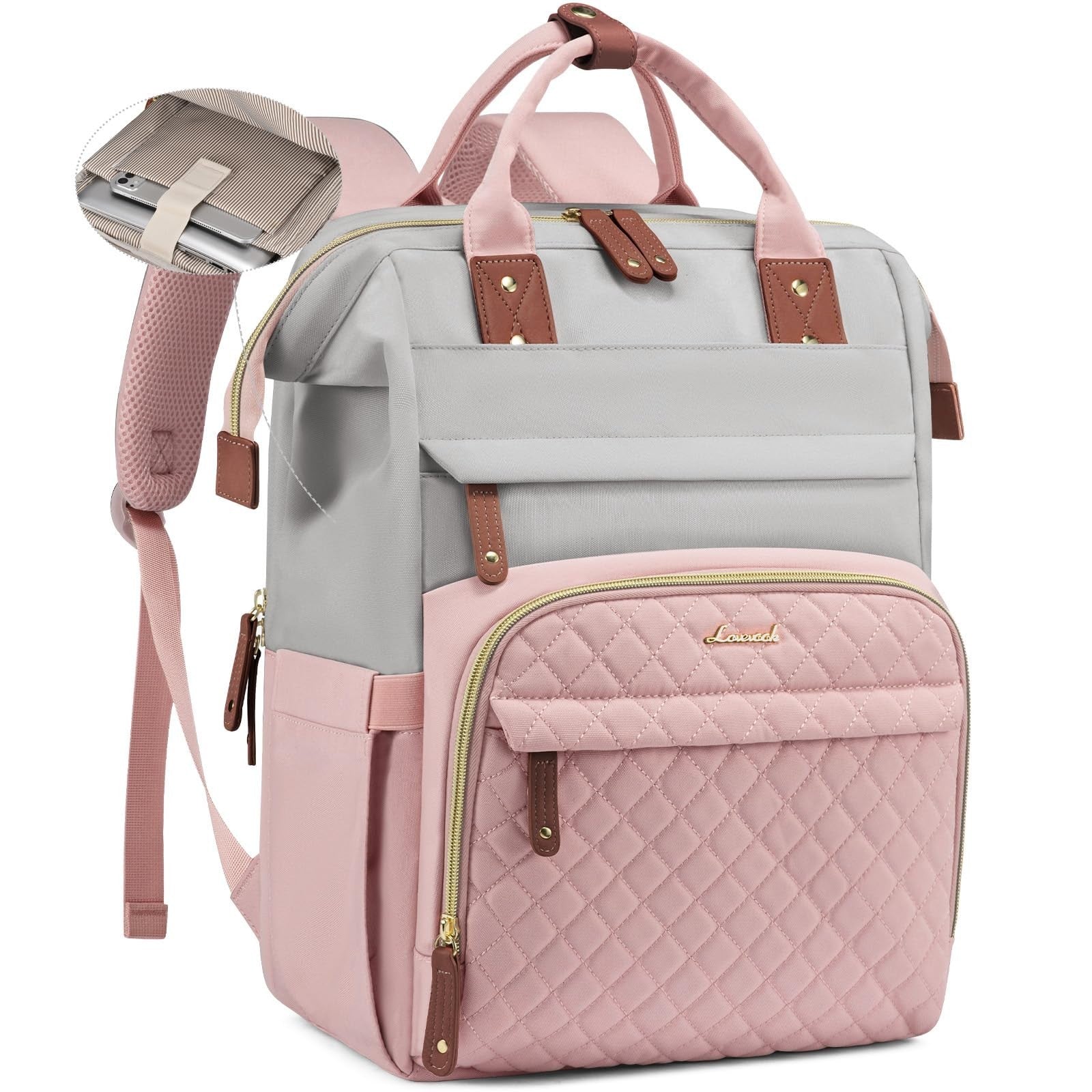 Waterproof Laptop Backpack for Women, 15.6'' Teacher Nurse Work Bag, Travel Purs1