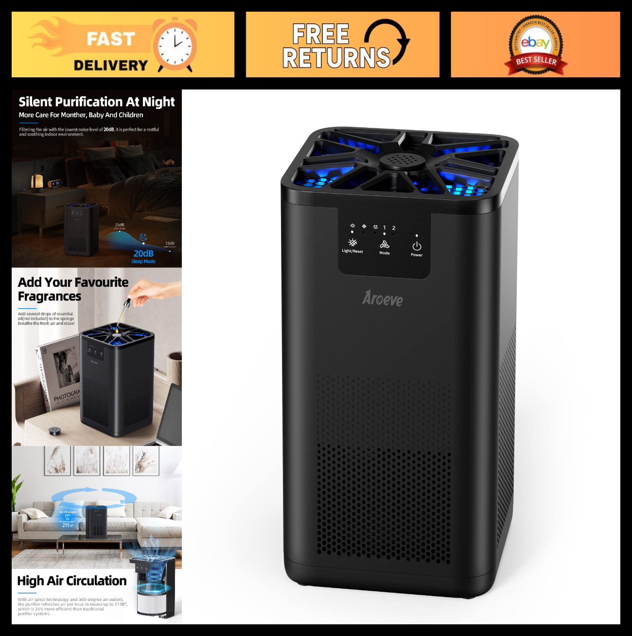 Air Purifier for Bedroom with Aromatherapy, 360° Filtration, Quiet 20dB, Speed C0