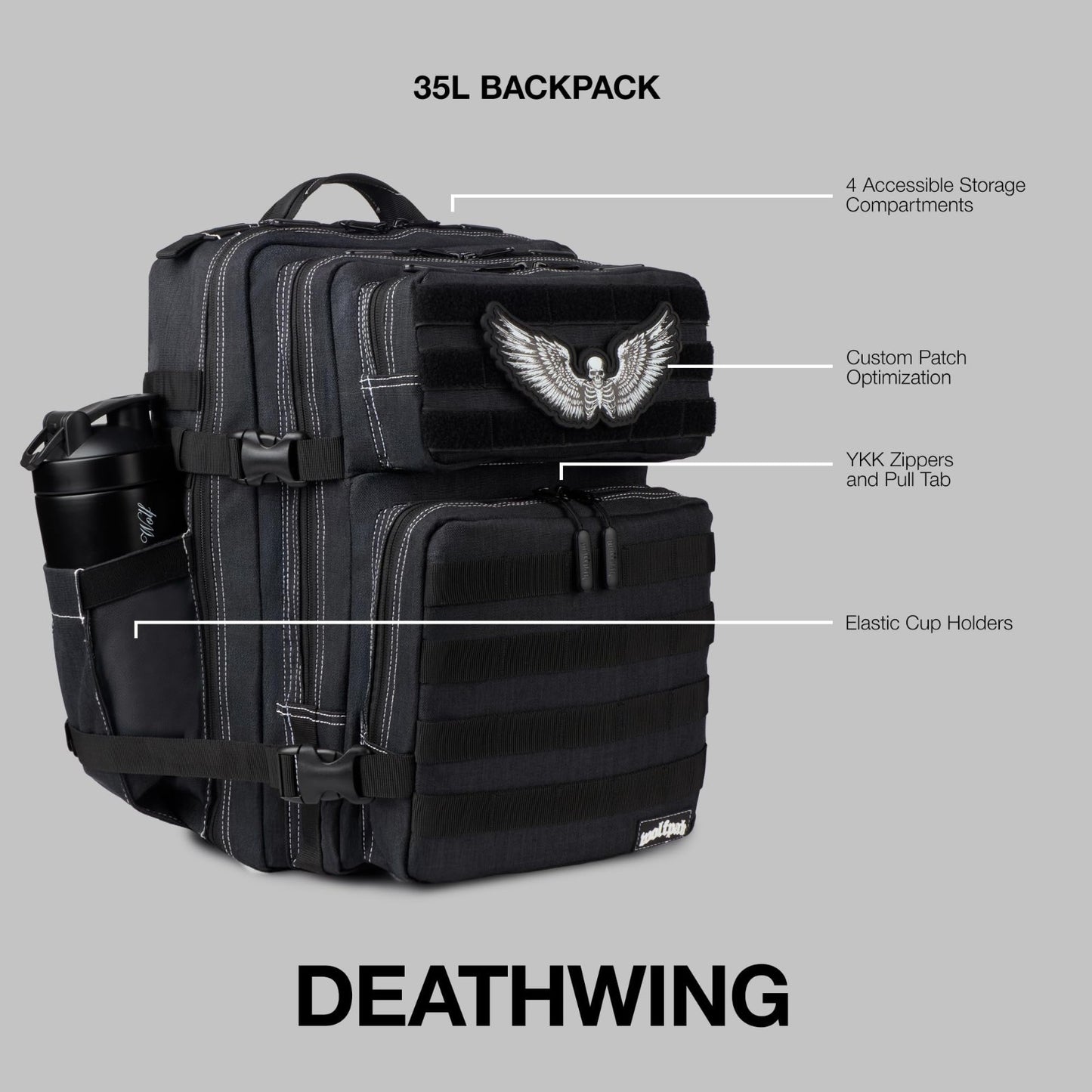 Durable 35L Waterproof Gym Backpack   MOLLE Webbing, Laptop Pocket, 1000D Oxford2