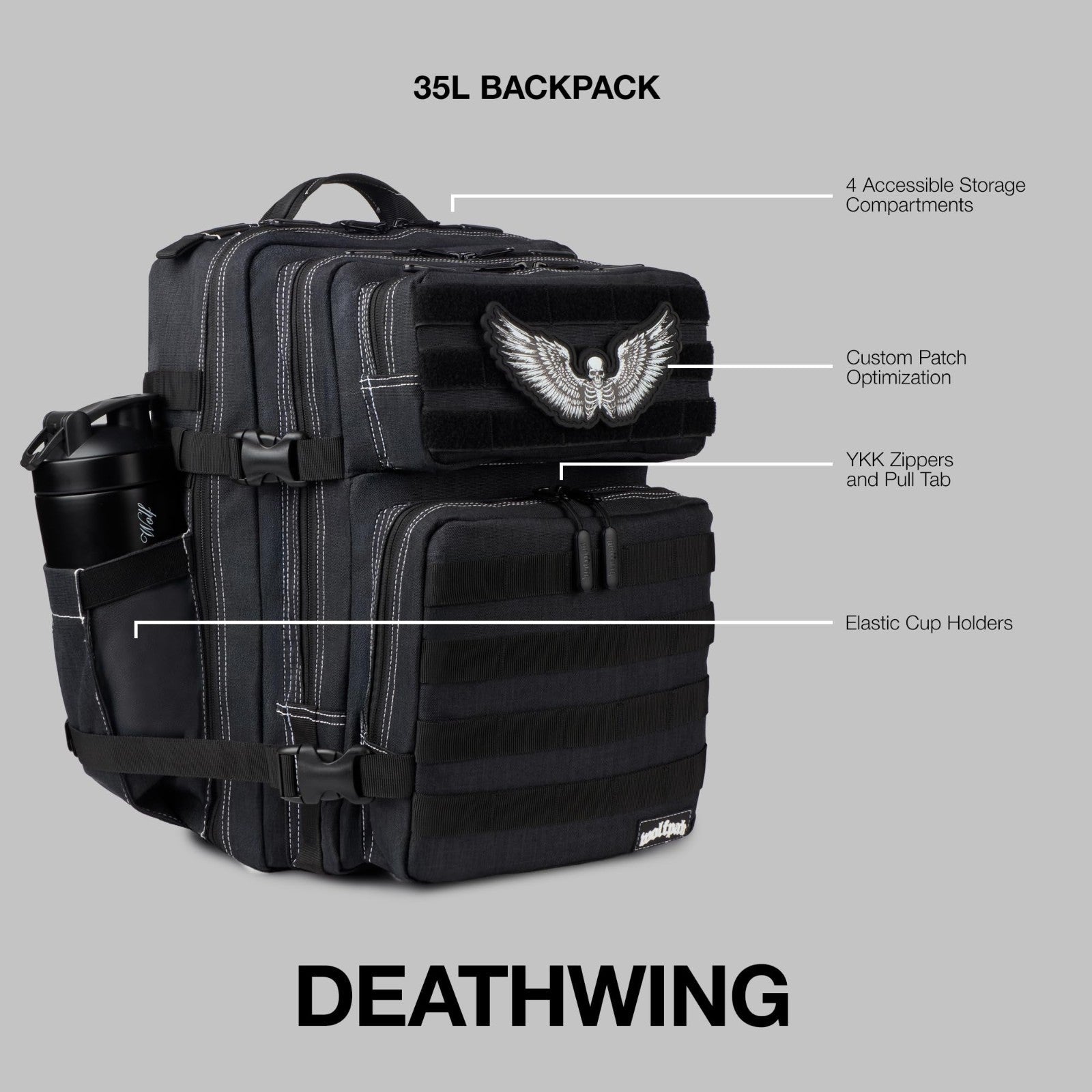 Durable 35L Waterproof Gym Backpack   MOLLE Webbing, Laptop Pocket, 1000D Oxford2