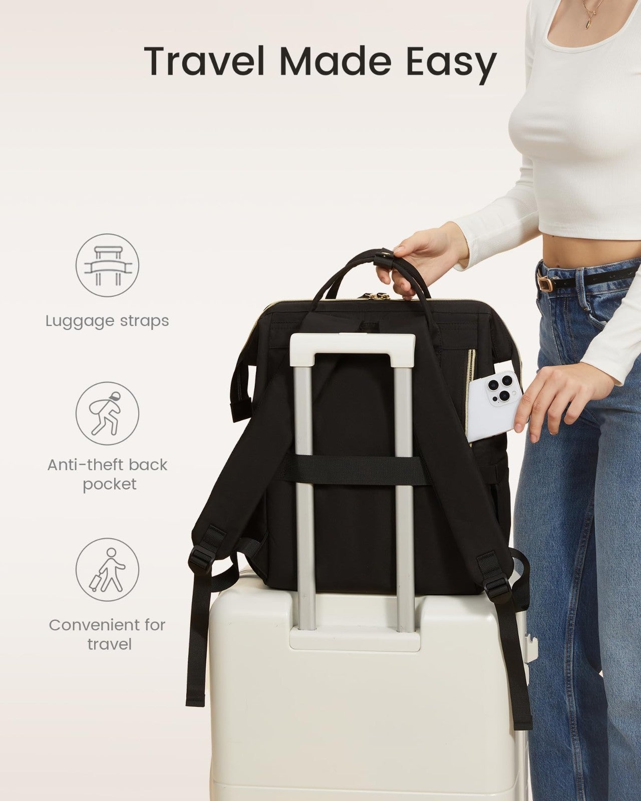 Stylish 15.6" Laptop Backpack for Women, Waterproof Business & Travel Bag, Large6