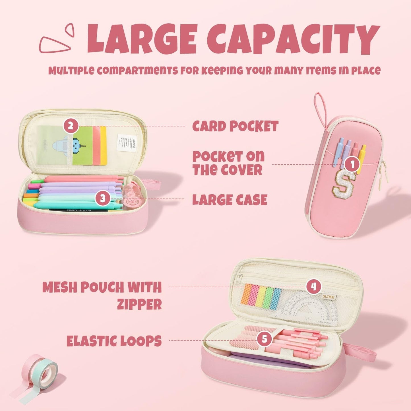 Kawaii Big Capacity Pencil Case, Personalized Zipper Pouch, Cute Stationery Orga4