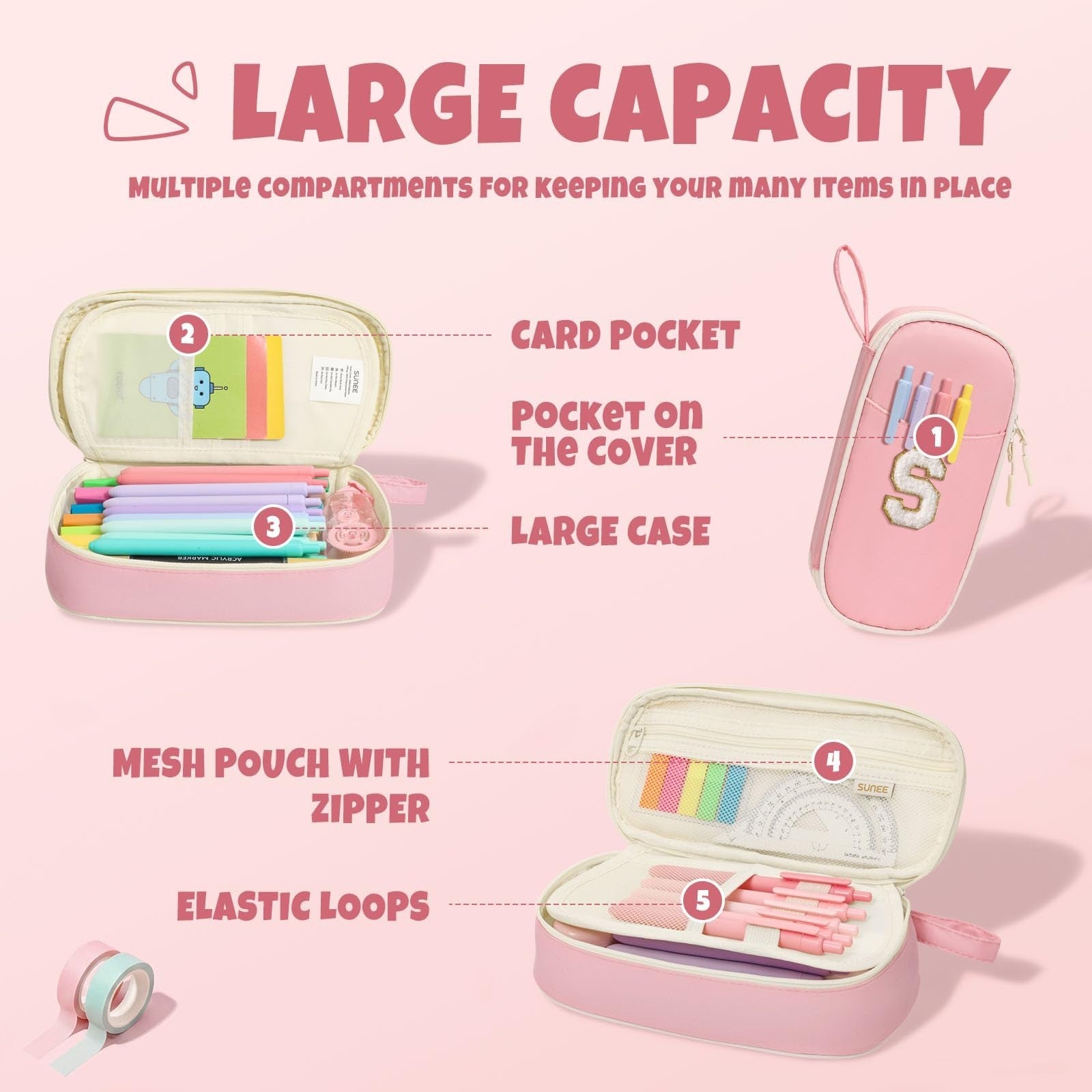 Kawaii Big Capacity Pencil Case, Personalized Zipper Pouch, Cute Stationery Orga4