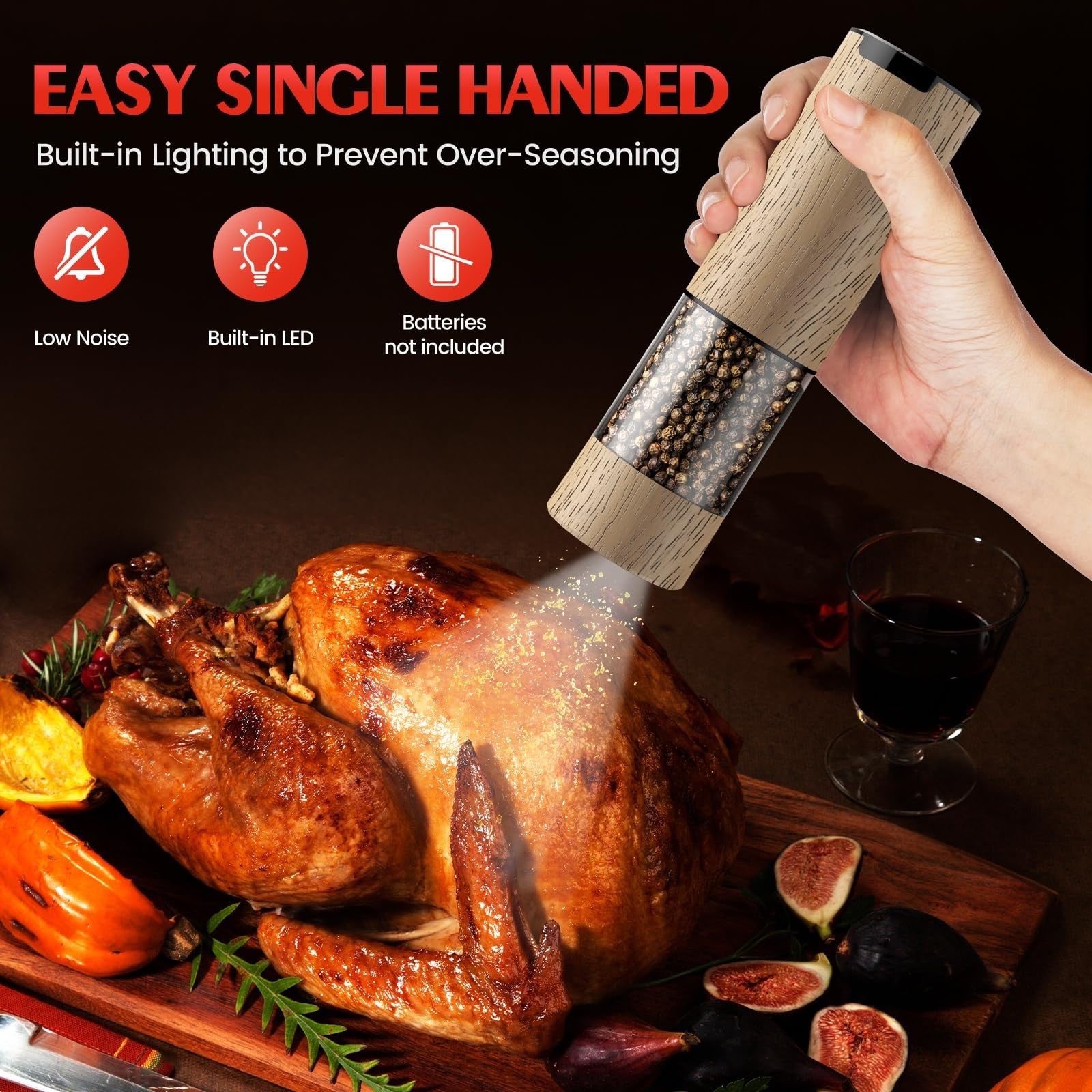Automatic Electric Salt & Pepper Grinder Set   Adjustable Coarseness, LED, Large3