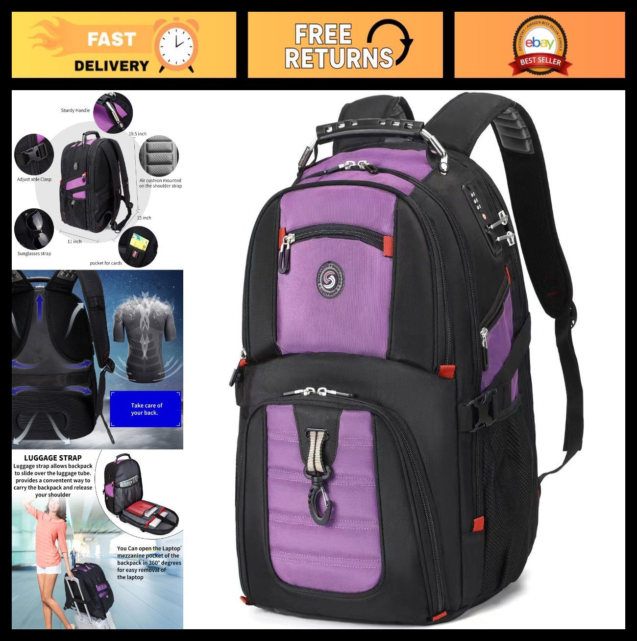 Large Travel Laptop Backpack for Women   Stylish Work & College Bag, Durable & S0